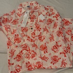 Old Navy Red and White Santa Print Youth PJ Set